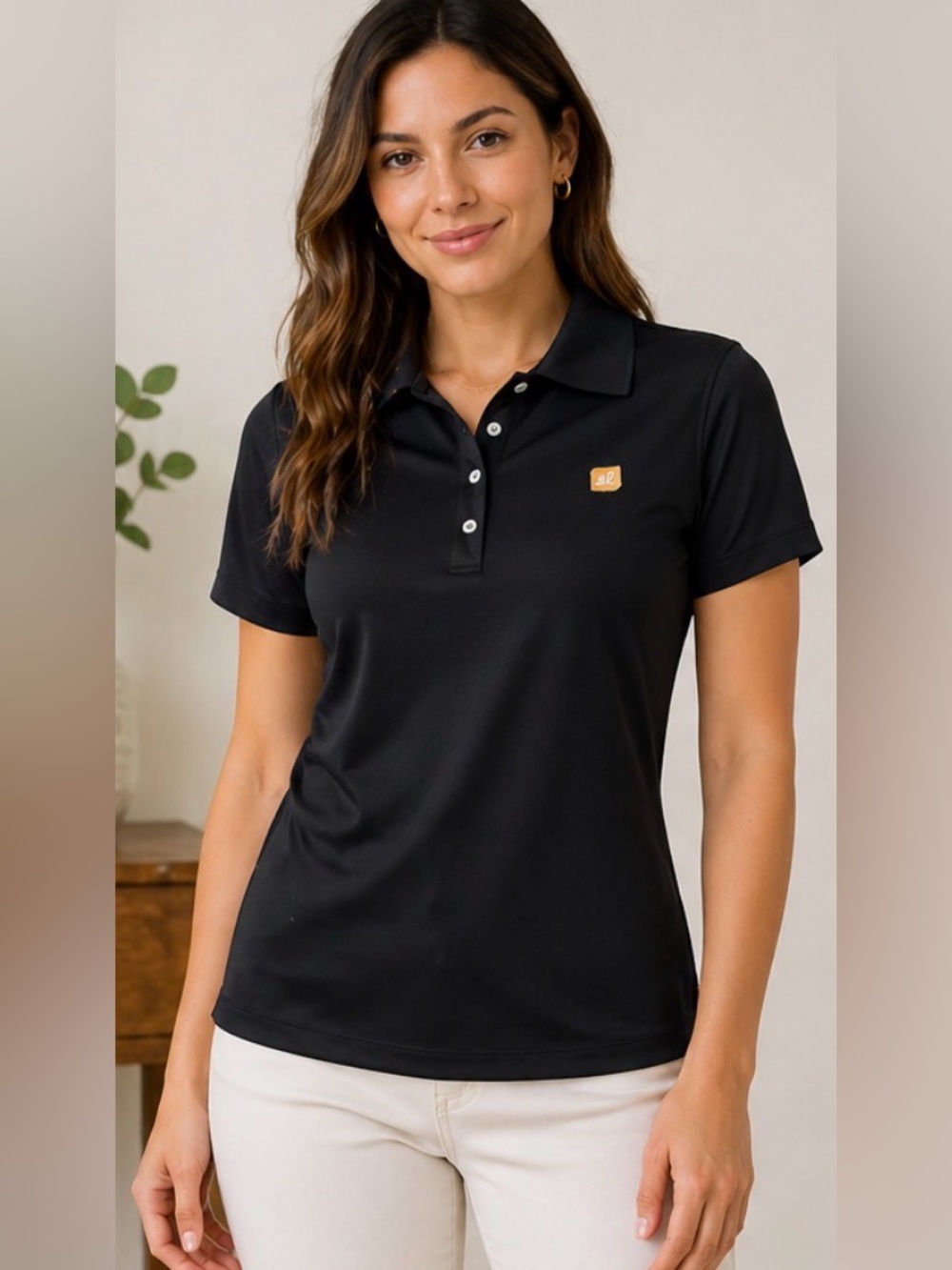 Lands’ End Black Polo Shirt Women’s Medium M 10-12 Performance Stretch Golf